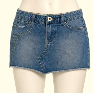 So‎ Brand Juniors 5 Silver Threading Embroidered Accents Mini Denim Skirt Y2K thumbnail 1