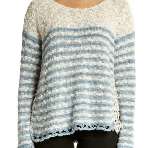 Free People Blue and Cream Striped Sweater thumbnail 1