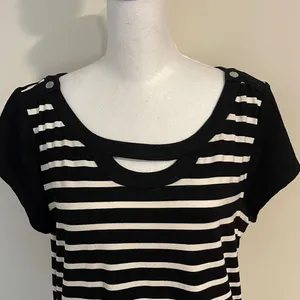 White House Black Market Women's Shift‎ Dress Keyhole Striped Black White Large thumbnail 2