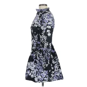 By Anthropologie Black Lavender Floral Corset Shirt Dress 6 Button Front Mini thumbnail 5