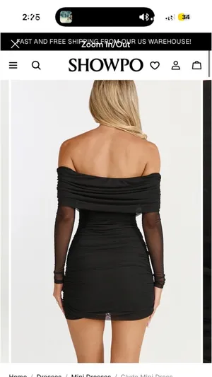 Showpo NWT Black mini dress with long sleeves size 16 thumbnail 6