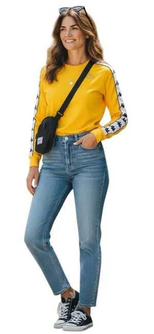 Kappa Banda Logo Tape Long Sleeve Top Yellow White Streetwear Women Small in EUC thumbnail 1