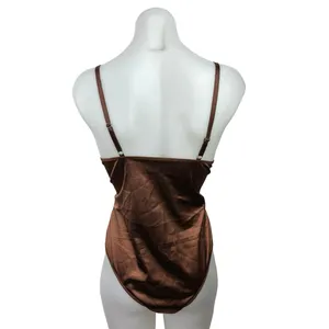 Women's Brown Silk Satin V Neck Satin Camisole Bustier Corset Bodysuit Top Sz M thumbnail 2