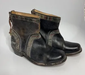Bed Stu Cobbler Series Boots Womens 8 Black Good Distressed Leather Woven Trim thumbnail 1