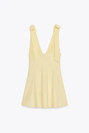Zara Yellow V-Neck Tie-Shoulder Fit & Flare Dress thumbnail 9