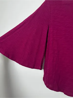 Anthropologie Raspberry Pink V-Neck Bell Sleeve Top Size Small NWT thumbnail 4