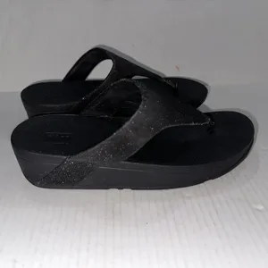 FitFlop Shoes Womens Size 8‎ Black Glitter Thong Wedge Sandals Comfort Toning thumbnail 2