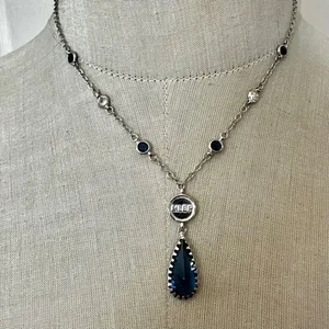 New York Yankees MLBP Necklace with Blue Crystal Drop thumbnail 1