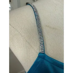 Camille La Vie Brilliant Blue Satin Ruched Cocktail Dress Rhinestone Straps M thumbnail 6