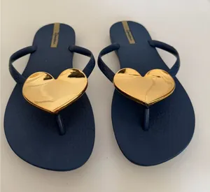Ipanema blue flip flops with gold heart thumbnail 1