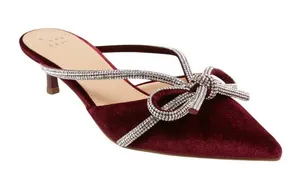 NWT A New Day Gwen Rhinestone Bow Heels Velvet 94656736 Burgundy Red 6.5M thumbnail 1