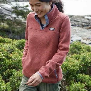 LL Bean Womens Rust Orange Sweater Fleece Pullover 1/4 Snap Size XS Pockets thumbnail 2
