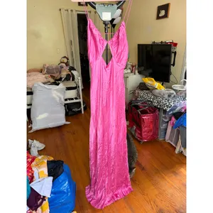 Meshki Sadie Maxi Satin‎ Halter Ruched Slip Dress Pink Size XL Wedding Guest thumbnail 16