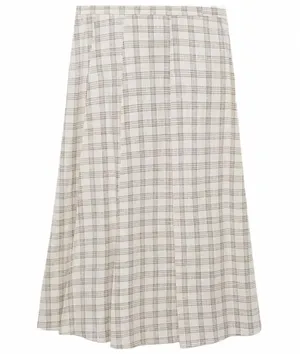 Mango Gingham Check Flared Skirt Ecru Beige Tan NWT Small thumbnail 1