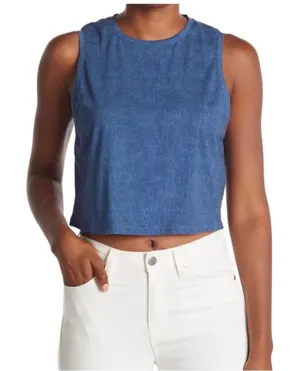Alice + Olivia Reggie Muscle Crop Tank Top Denim Print Size Small Lightweight‎ thumbnail 1
