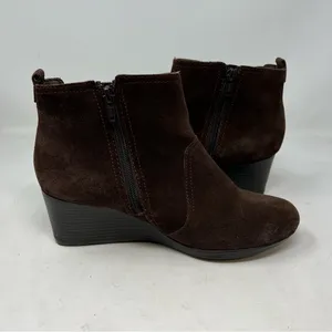 Clarks Crystal Quartz Brown Suede Wedge Ankle Boots Side Zip Womens 9M thumbnail 5