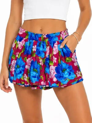 Y2K Hollister Mini Skirt size Large Floral blue pink thumbnail 1