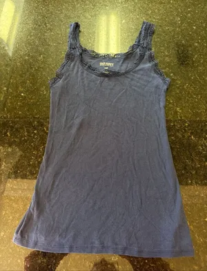 Vintage Old Navy Ribbed Tank‎ Top Lace Trim Sz L Y2K Long Layering Shirt Scoop thumbnail 1