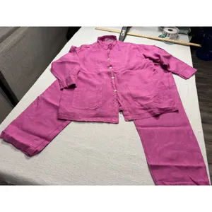 Sunbelt Women's XL Magenta Pink 100% Linen 2 Piece Shirt and Pants Set USA Made thumbnail 2