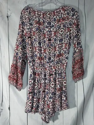 American Eagle Boho Floral Festival Hippie Peasant Concert Smocked Waist Romper thumbnail 2