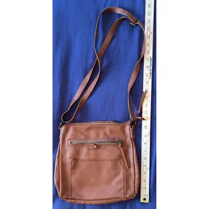 Cognac Brown Faux Leather Crossbody Bag with Whipstitch Detail and Multi Pockets thumbnail 5