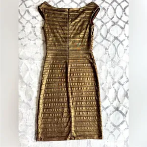 TADASHI SHOJI Metallic Bronze Gold Pleated Formal Cocktail Dress‎ Small thumbnail 7