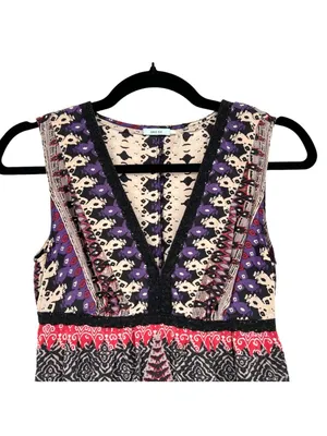 Kimchi Blue Silk Boho Chic Artsy Mini Dress Purple Black Multi Size Small thumbnail 2