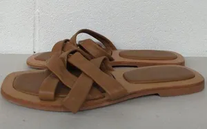new Crēvo sz 10 brown sandal flip flop strappy leather boho slides thumbnail 1