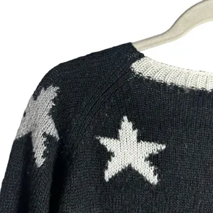 Neely Womens Sz S Sweater White Black Open Knit Oversized Stretchy￼ V Neck thumbnail 6