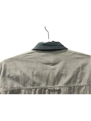 Vintage 90s Christmas Embroidered Button Up Shirt Striped Denim Collar Large thumbnail 7