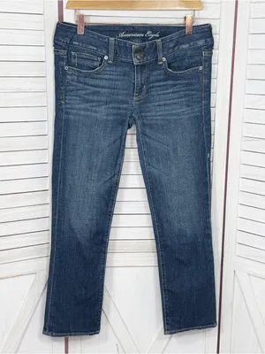 American Eagle Artist Low Rise Crop Stretch Jeans‎ Blue 6 Retro Capri Y2K thumbnail 2