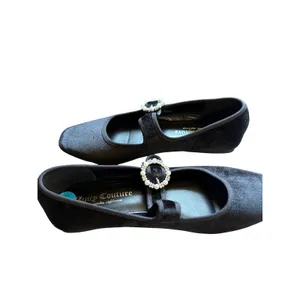 Juicy Couture Black Velvet Mary Jane Pearl Rhinestone Buckle Flats 7.5 thumbnail 5