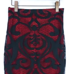 Bisou Bisou Michele Bohbot Pencil Skirt XS Red Black Lace Midi Gothic Vamp Y2K thumbnail 3