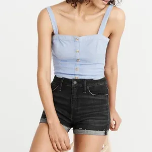 A&F • Simone High Rise Short black stretch denim cutoffs rolled hem cuffed thumbnail 2
