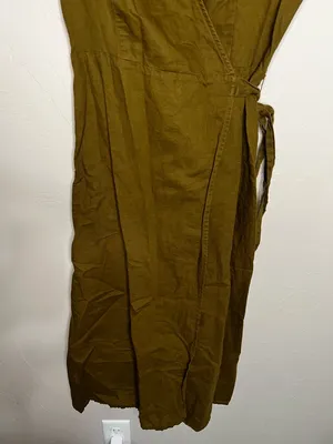 Banana Republic Linen Blend Olive Green Cap‎ Sleeve Wrap Dress thumbnail 4