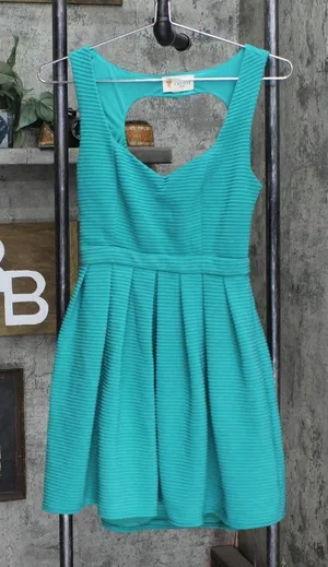 L'atiste by Amy Womens Knit Textured Open Back Babydoll Dress Teal Blue M thumbnail 1