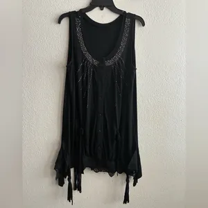 Chic Black Sleeveless Overlay Bling Details Tunic Top L thumbnail 3