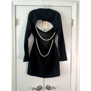 Oh Polly Akari Pearl-Detail Cut-Out Mini Dress in Black Size 8 Long thumbnail 5