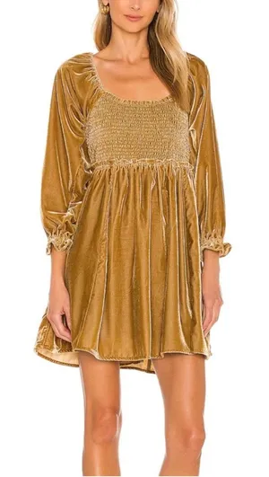 Free People Daphne Velvet Sleeve Dress in Olive Bitters thumbnail 1