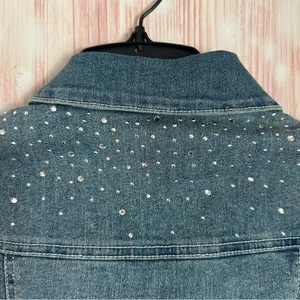 Style & Co Petite Western Festival Rhinestone Jewel Studded Denim Vest Size MP thumbnail 9