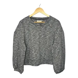 Madewell Space Dye Puff Sleeve‎ Sweatshirt Womens Large Grey Marled Casual Top thumbnail 3