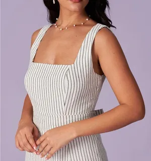 Rihoas White Square Neck Striped Midi Dress Size L thumbnail 5