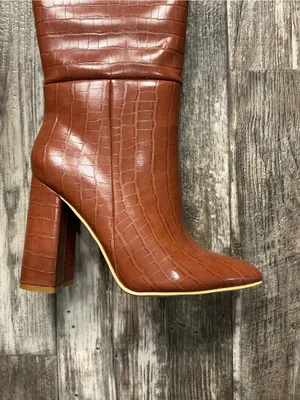 Nasty Gal Croc-Embossed Knee Boots - Chestnut Brown Size 6 thumbnail 10