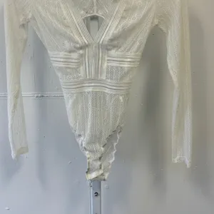 Hello Molly White Lace SheerLong Sleeve Open Back V-Neck Bodysuit Womens XS thumbnail 5