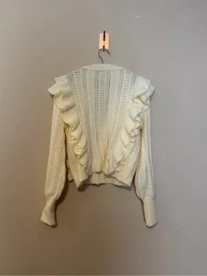 Avara Voy Cream Ruffle-Front Knit‎ Crop Cardigan Size Small thumbnail 6
