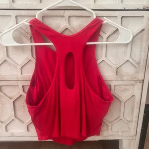 women's rib high neck racerback cropped tank top all in motion red thumbnail 4