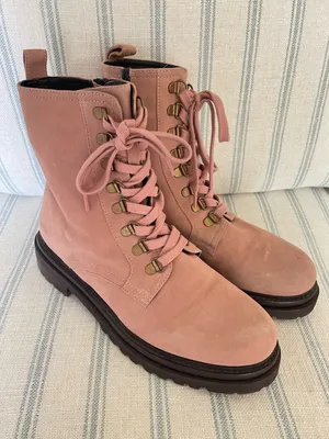 Anthropologie Shane Suede Leather Lace-Up Combat Boots Pink EU 39 / US 8-8.5 thumbnail 1