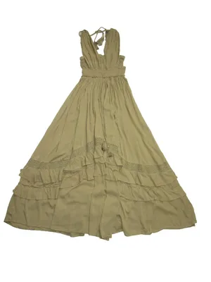 NWT Free People Santa Maria Maxi in Olive Green Crochet Lace Trim Dress XS thumbnail 6
