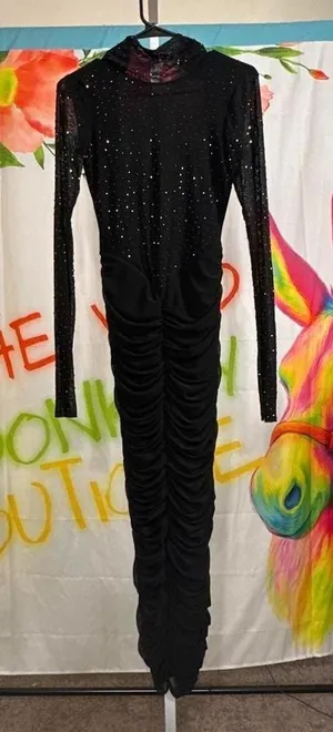 S320. AFRM. Cruz Rhinestone Long Sleeve Mesh Midi Dress thumbnail 1