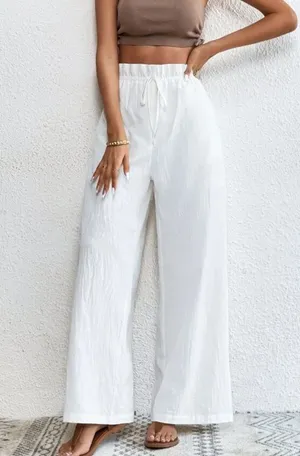 Elegant White Women's Wide-Leg Pants thumbnail 1
